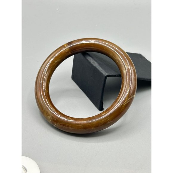 Vintage Marbled Plastic Bracelet Tubular Design Brown Bangle Chunky Plastic - Picture 5 of 6